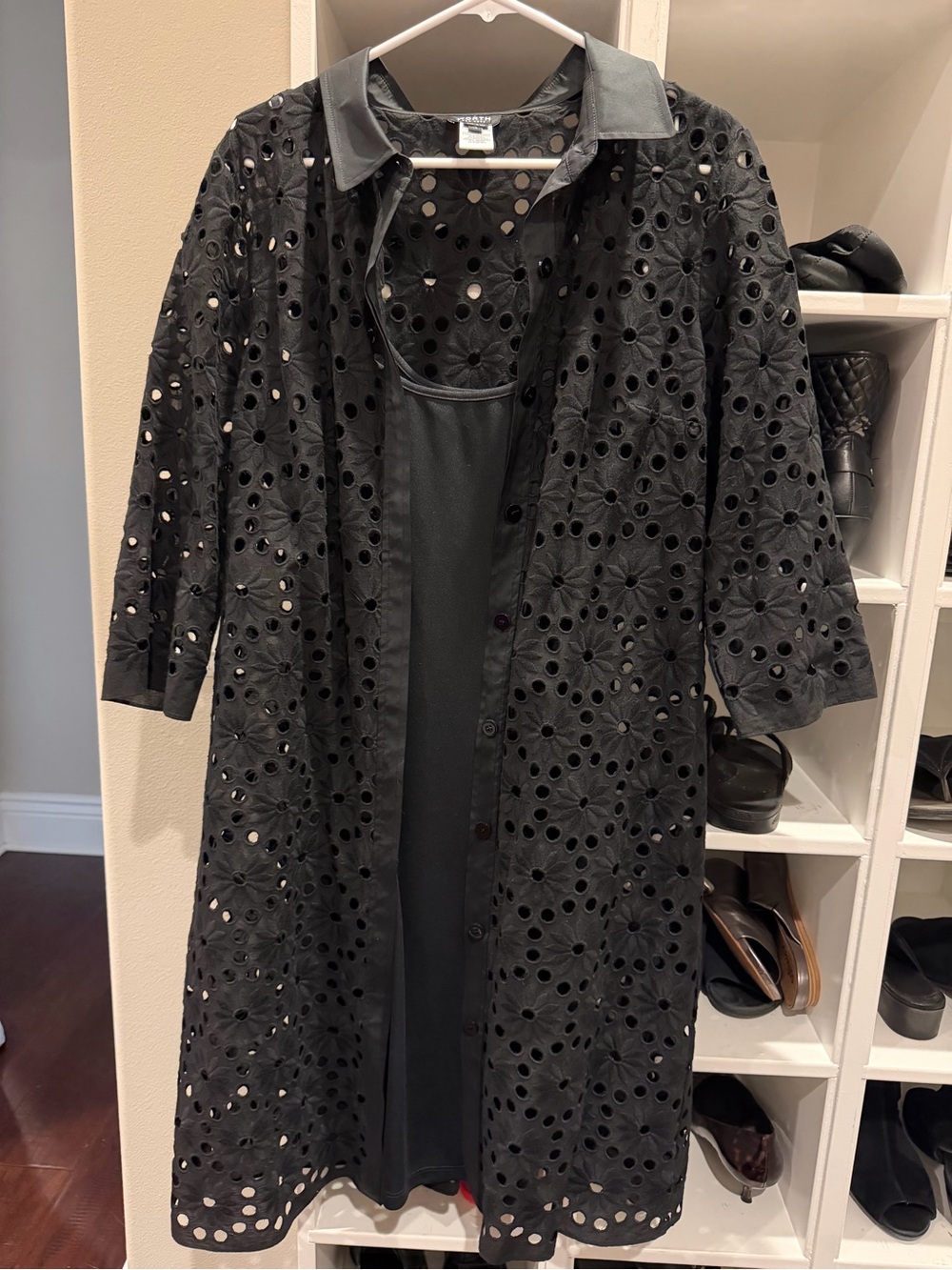 Worth Black Eyelet Overlay Dress with Inner Slip
